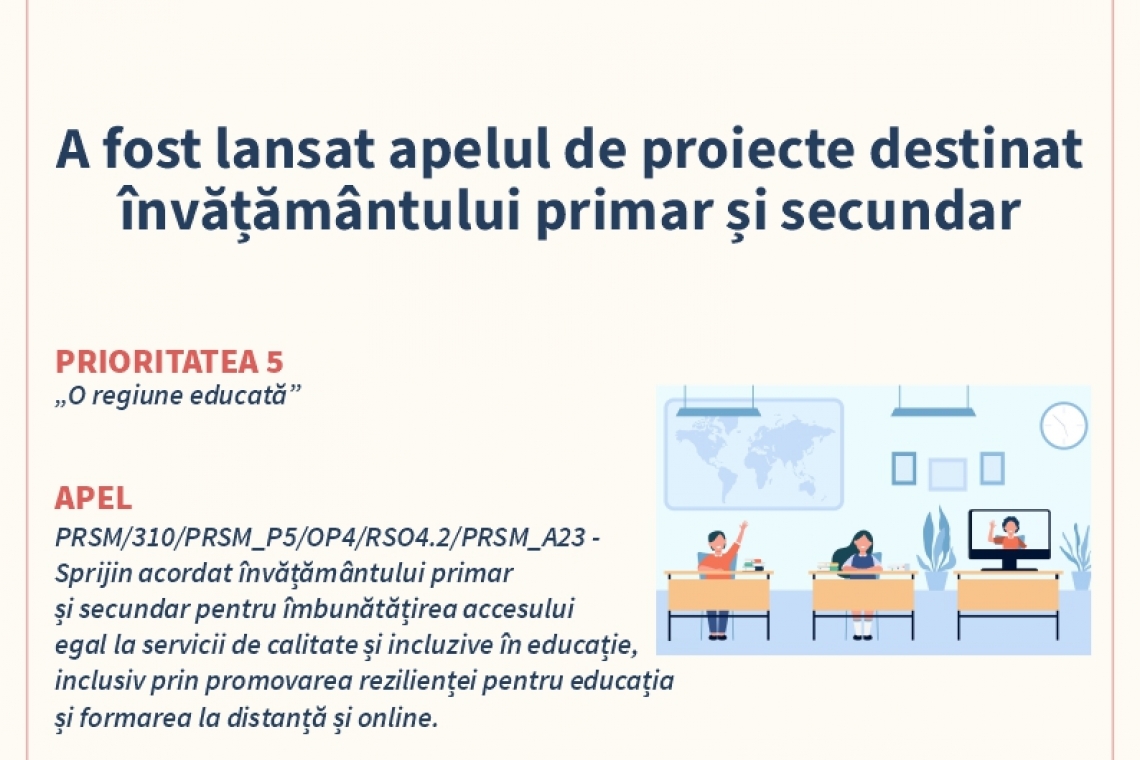  ADR Sud Muntenia anunță lansarea apelului de proiecte destinat învățământului primar și secundar
