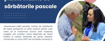 Pensiile aferente lunii mai se plătesc înaintea sărbătorilor pascale