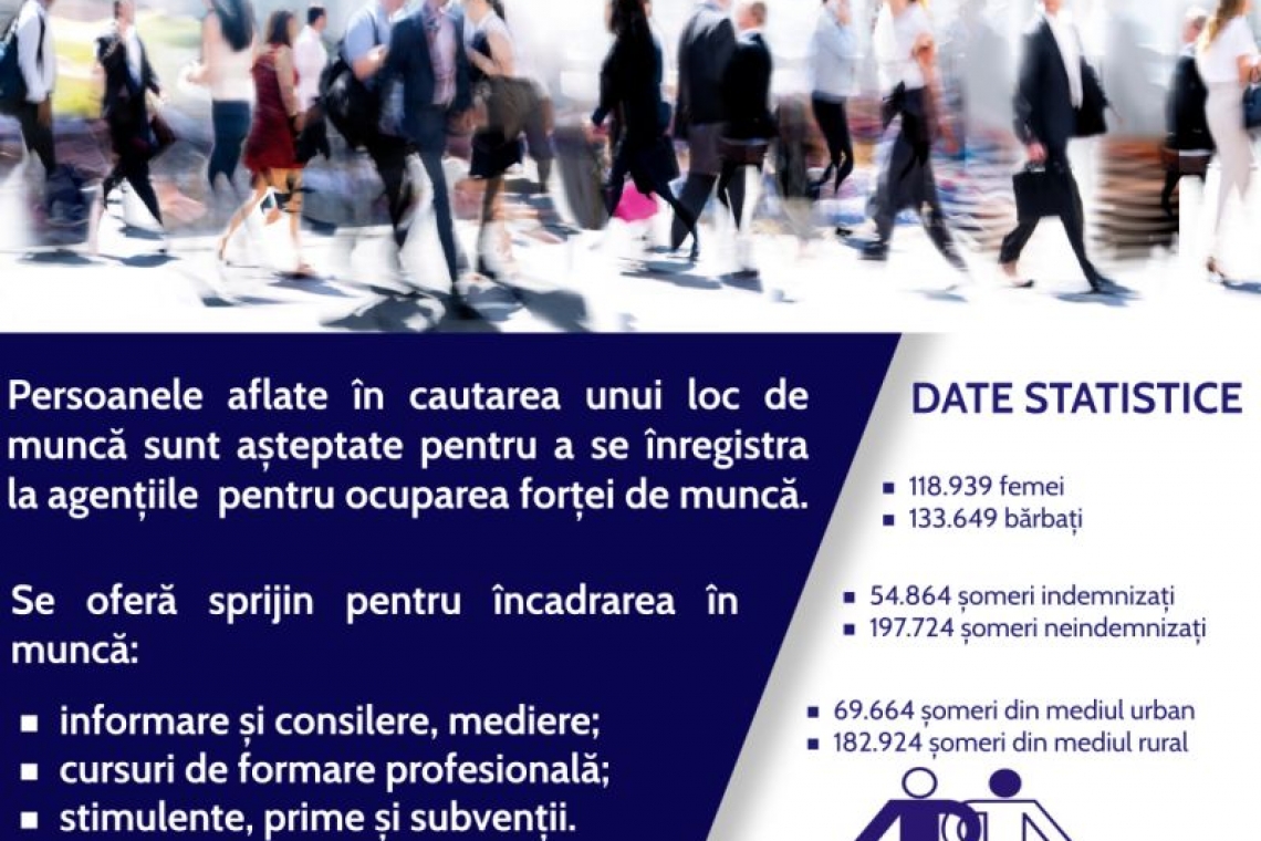 3,14% - rata şomajului înregistrat la nivel naţional la 31 martie 2024