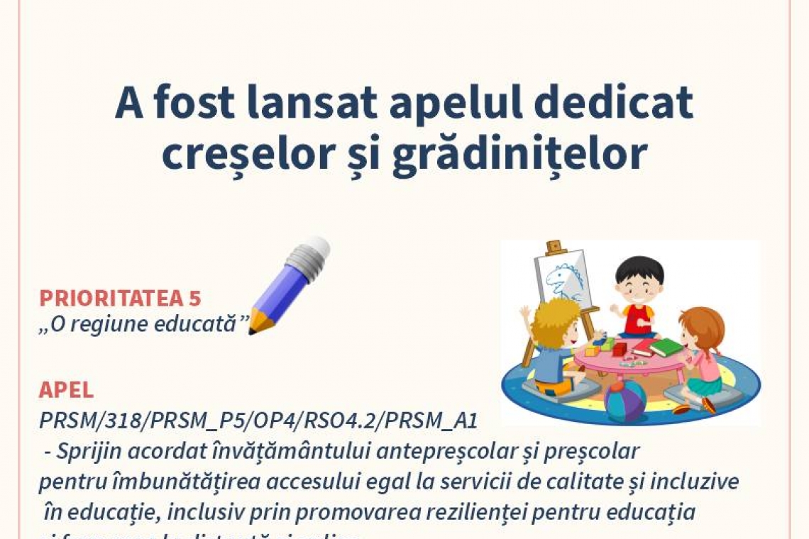 ADR Sud Muntenia anunță lansarea apelului destinat creșelor și grădinițelor