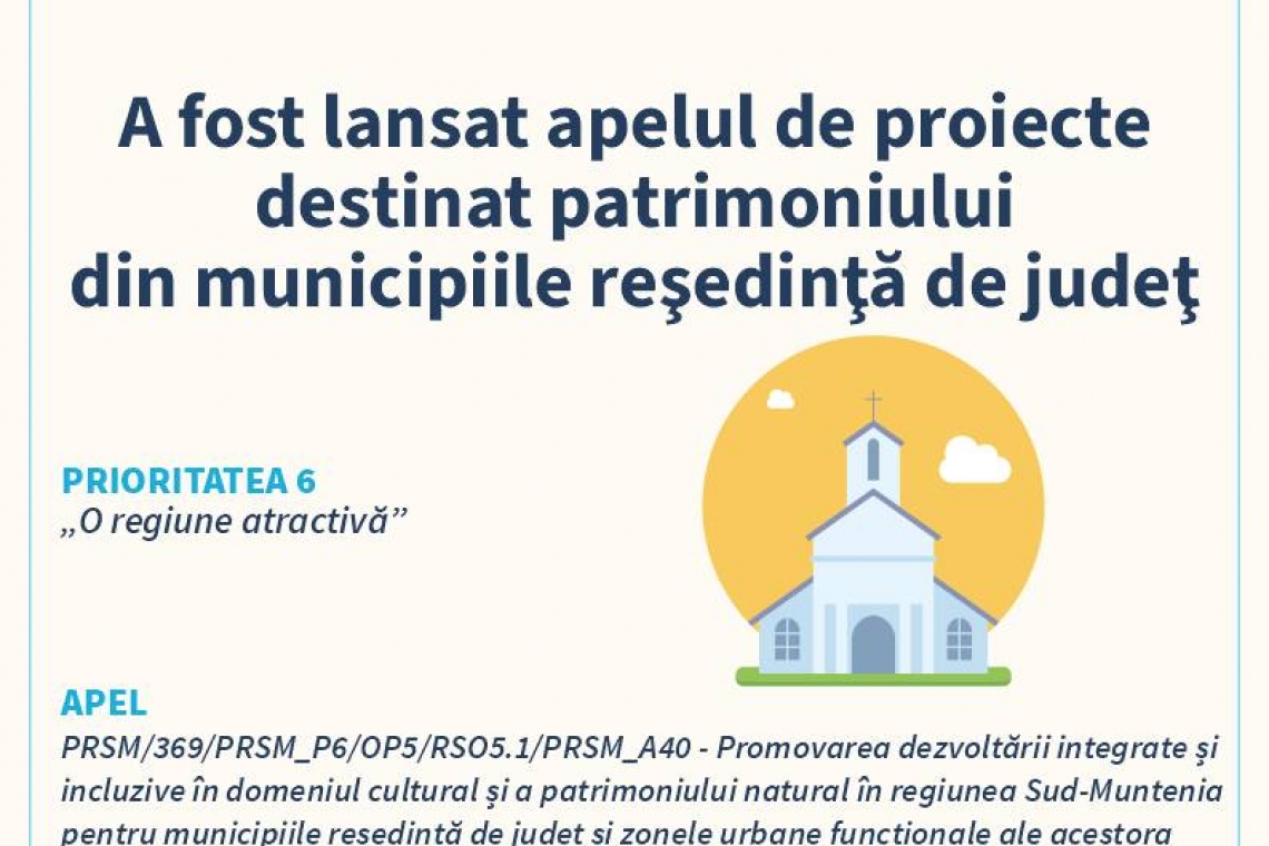 ADR Sud Muntenia | A fost lansat apelul de proiecte destinat patrimoniului din municipiile reședință de județ