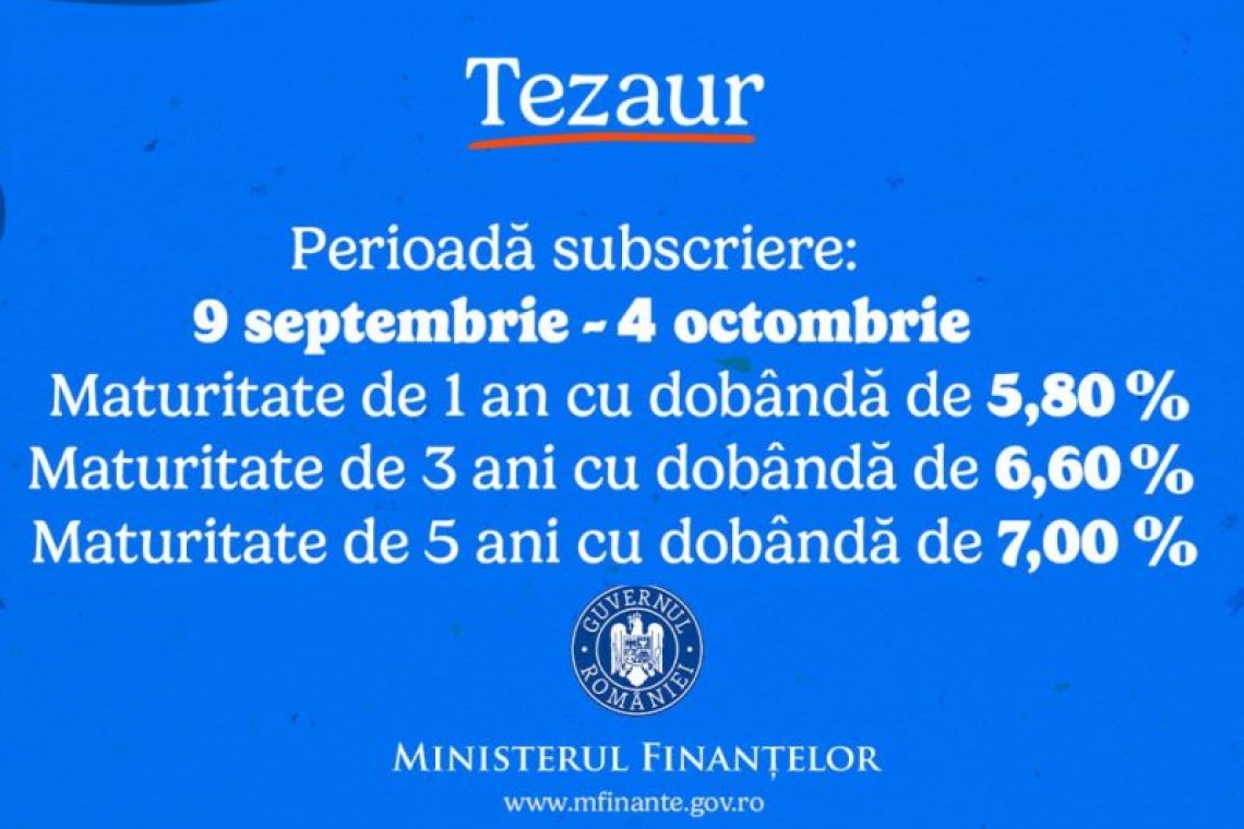 MF lansează o nouă ediţie TEZAUR: Investiţii avantajoase în titluri de stat cu dobânzi neimpozabile de până la 7% pe an