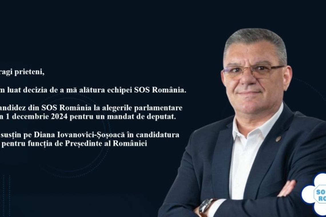 Dumitru Coarnă: Candidez din SOS România la alegerile parlamentare din 1 decembrie 2024 pentru un mandat de deputat