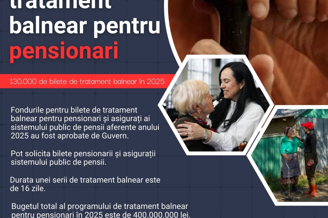 Fondurile pentru bilete de tratament balnear pentru pensionari și asigurați ai sistemului public de pensii, aferente anului 2025, au fost aprobate