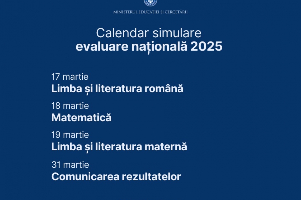 Luni, 17 martie, începe simularea Evaluării Naționale a absolvenților de clasa a VIII-a (EN VIII) - 2025