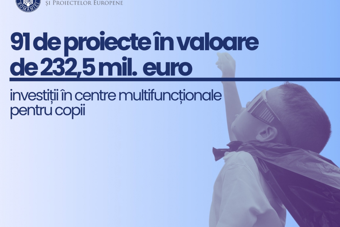 Proiecte în valoare de 232,5 milioane euro, selectate pentru centre multifuncționale dedicate copiilor. Pe listă figurează și comuna Alexandru Odobescu