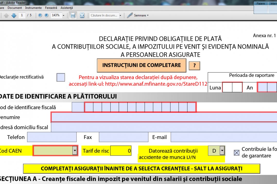 Informare privind formularul 212 actualizat “Declaraţie unică privind impozitul pe venit şi contribuţiile sociale datorate de persoanele fizice”