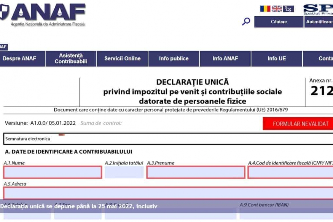 Cum se depune Declarația Unică privind impozitul pe venit (212) și contribuțiile sociale datorate de persoanele fizice