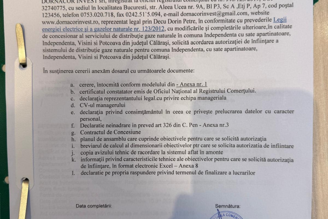 Independența | A fost depusă la ANRE cererea pentru acordarea autorizației de înființare a sistemului de distribuție a gazelor naturale în comună
