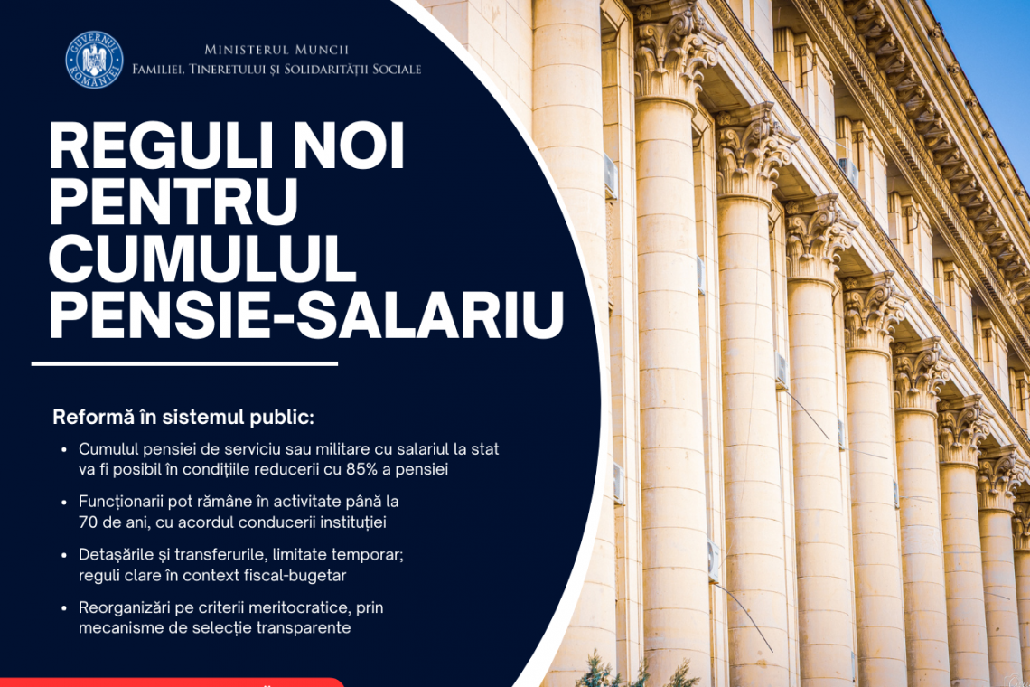 Guvernul actualizează cadrul legal pentru angajații din sistemul public și introduce reguli noi privind cumulul pensiei cu salariul, mobilitatea și reorganizarea instituțiilor