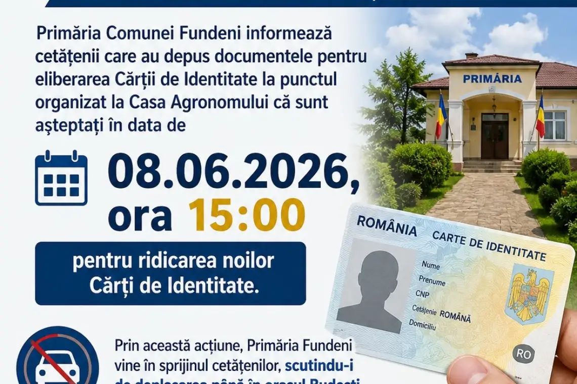 Anunț important pentru locuitorii din Fundeni: Cărțile electronice de identitate se eliberează local pe 8 iunie