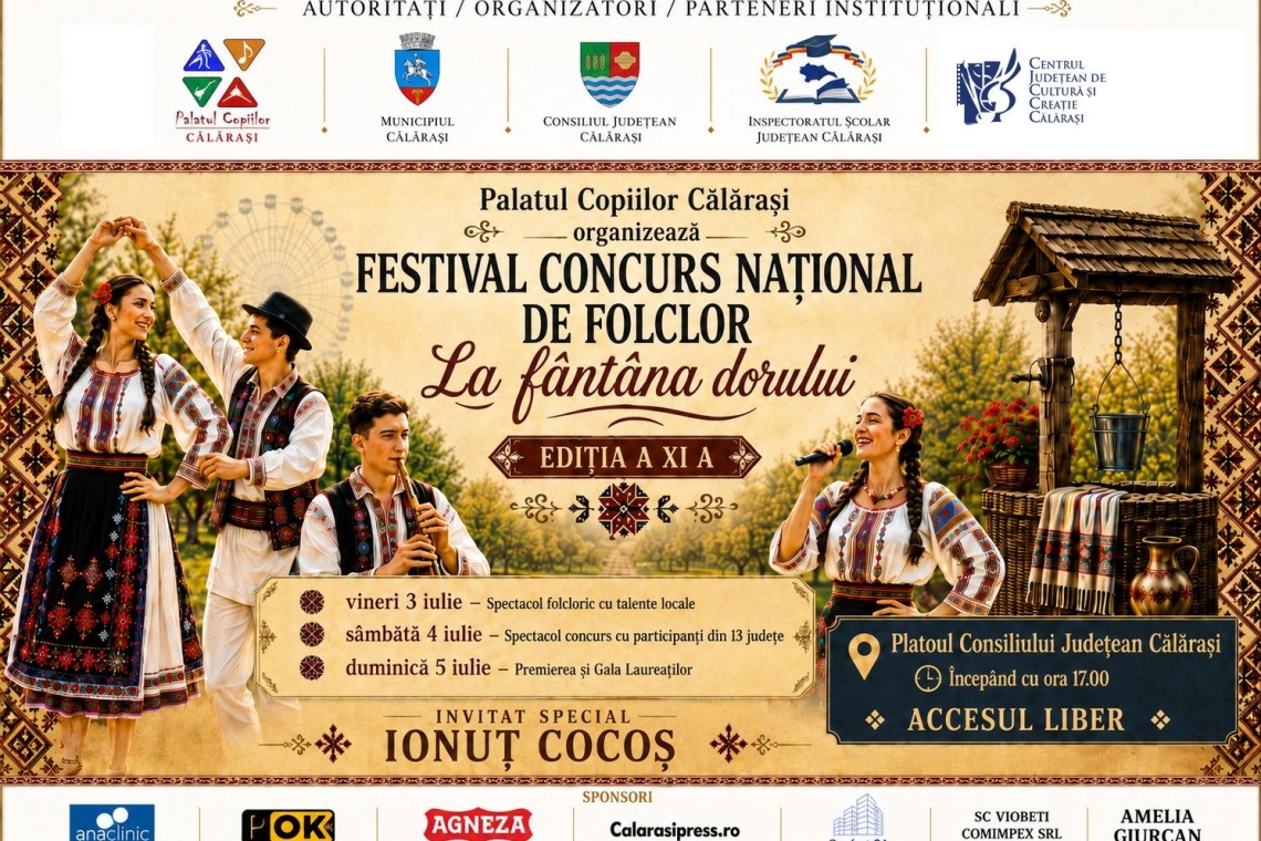 Tradițiile românești prind viață la Călărași: Începe a XI-a ediție a Festivalului-Concurs Național de Folclor „La Fântâna Dorului”