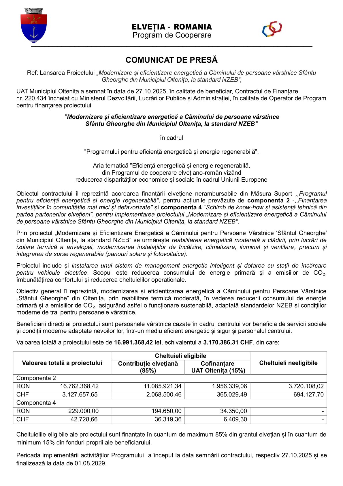 comunicat de presa Elvetieni