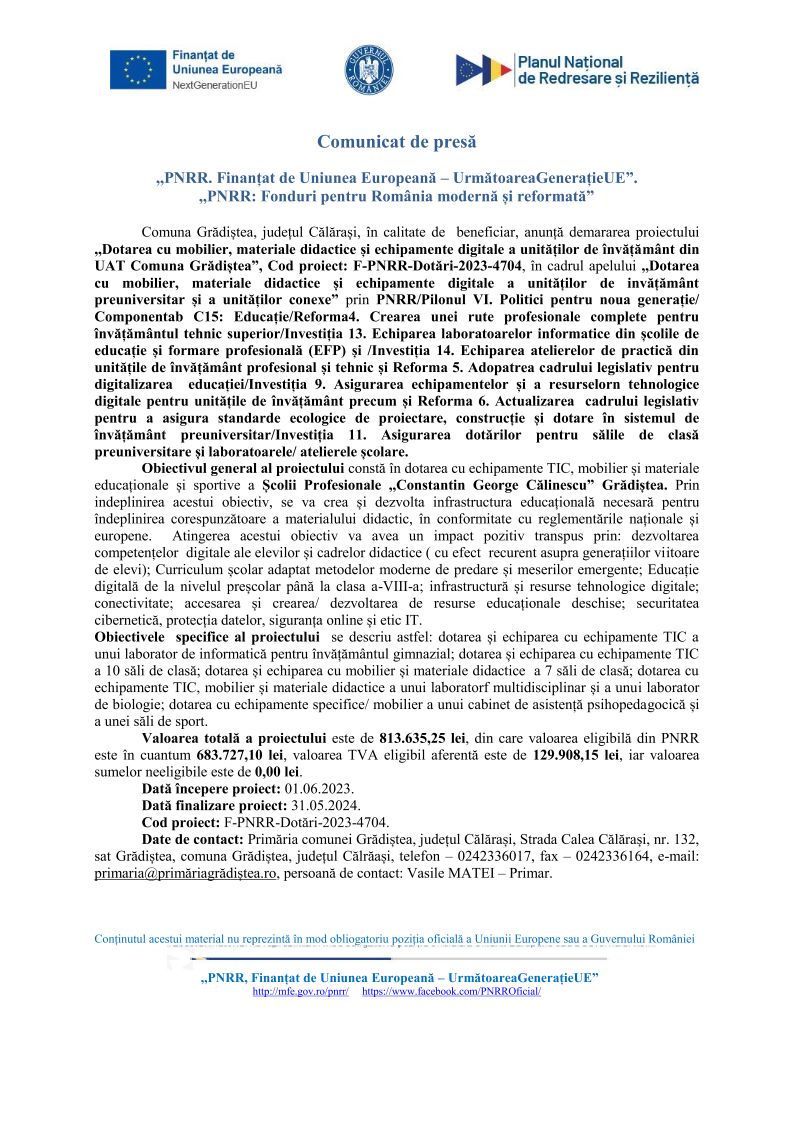 Comunicat de presă incepere