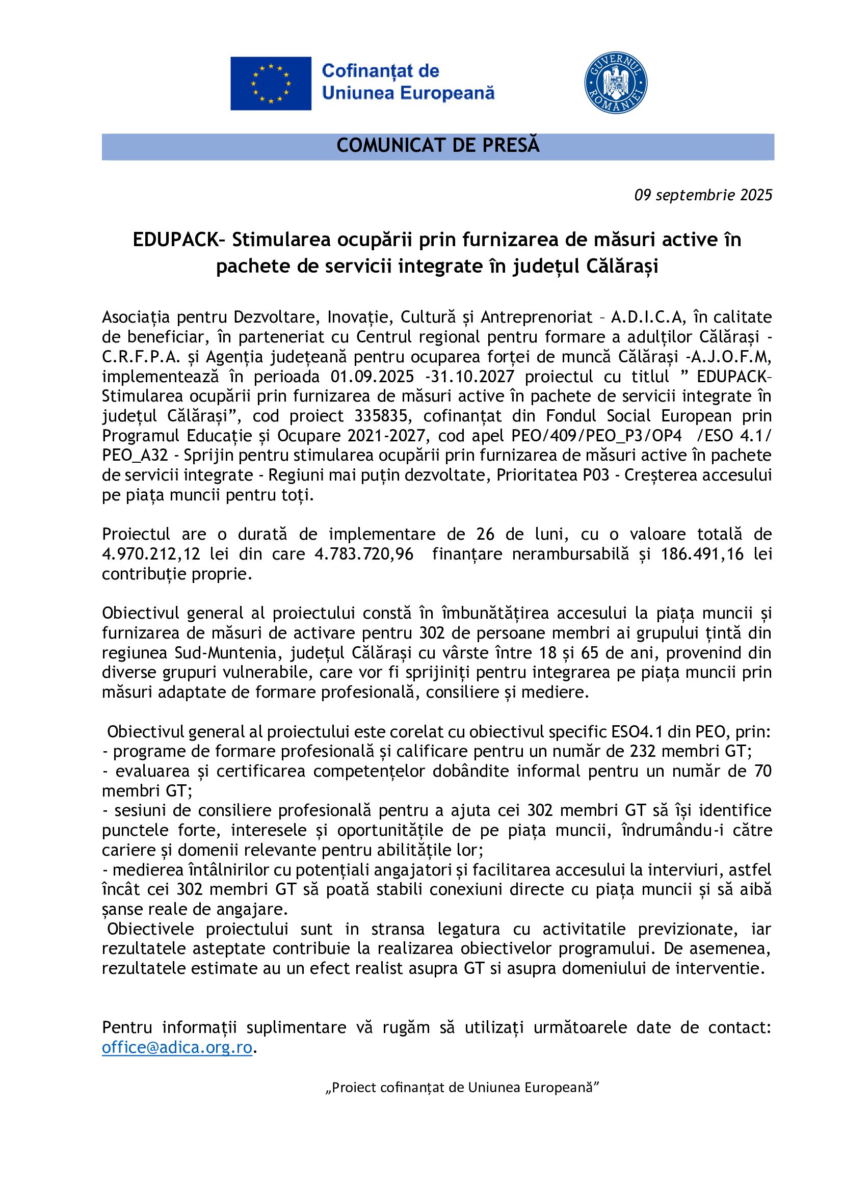 EDUPACK Comunicat de presa