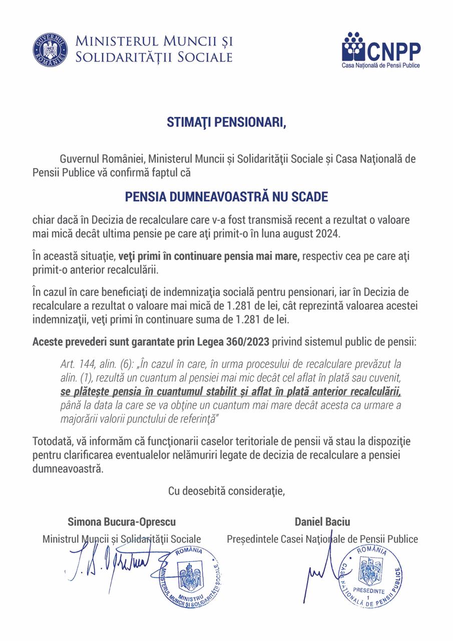Mesaj pentru pensionari