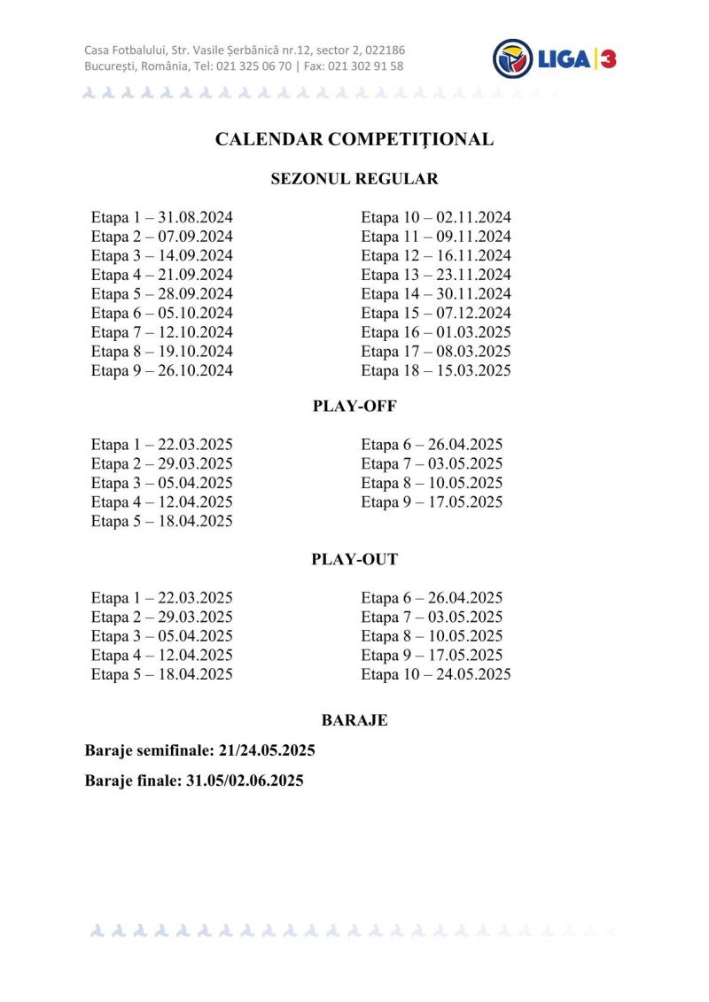 Calendar Liga 3 2024 2025